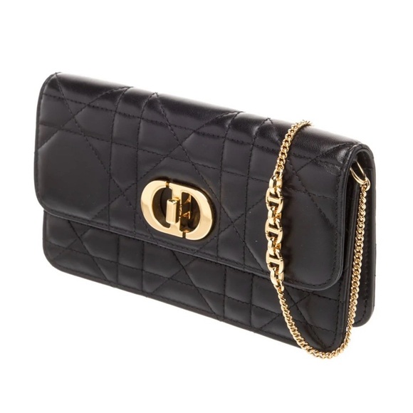 Christian Dior Cannage Miss Caro Pouch with Chain Black Lambskin - Picture 2 of 11